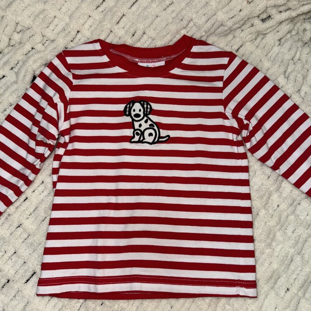 Stitchy Fish Red and White Striped Shirt Dog Dalmatian 18 months long sleeved